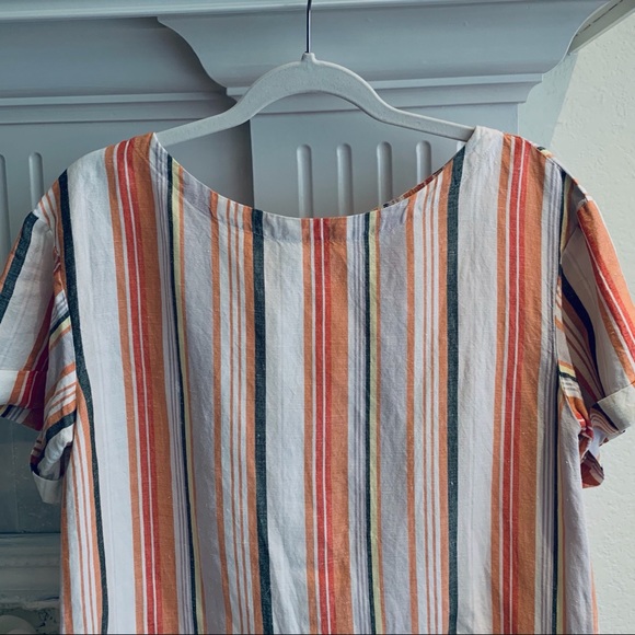 A NEW DAY LINEN STRIPED TUNIC TOP SUMMER STRIPED CROPPED TOP - Picture 6 of 13